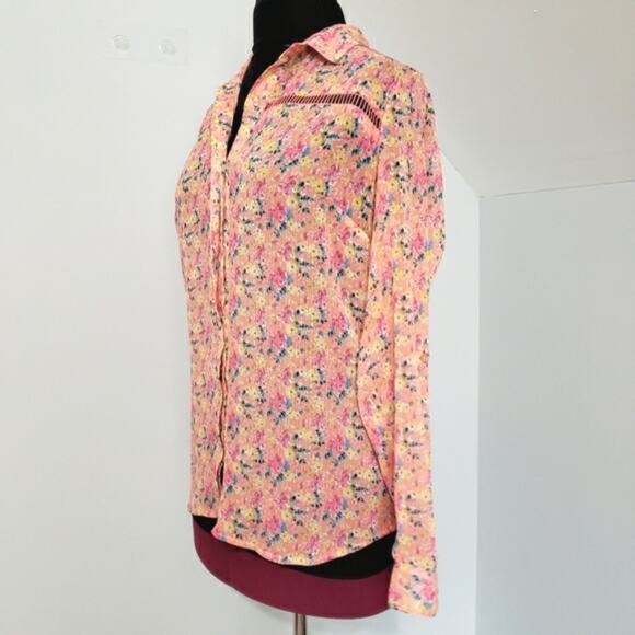 Kut From The Kloth Floral Tab Sleeve Cut Out Top Medium Casual Office Career - Picture 4 of 11